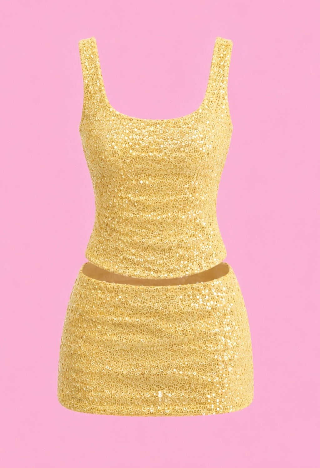 sparkly two piece tank top and skirt