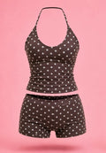 halterneck brown polka dot set
