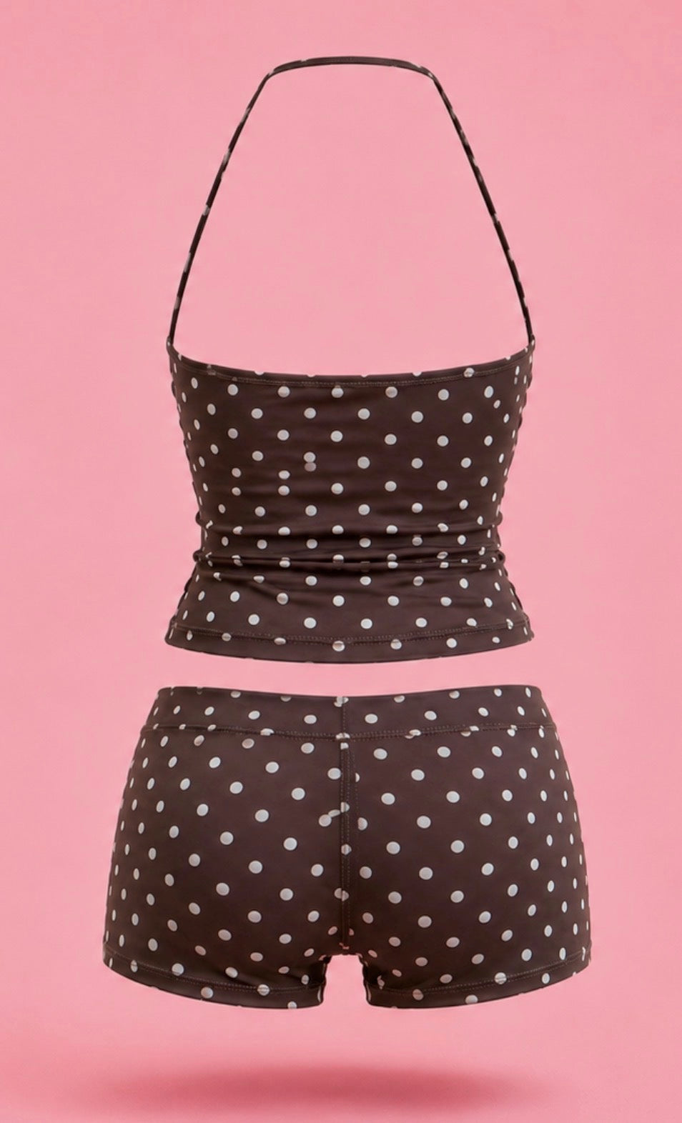 halterneck brown polka dot set